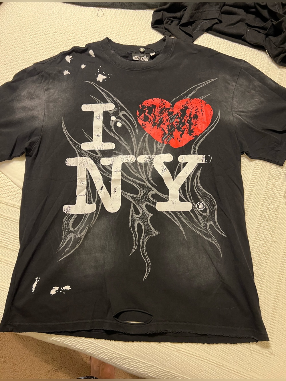 Black Graphic Short Sleeve Tee with Red Heart